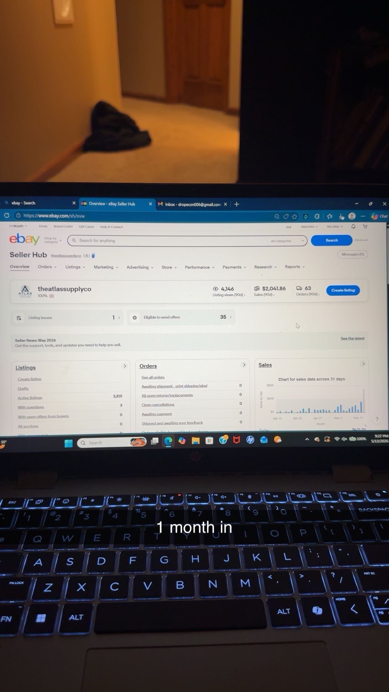 eBay Seller Hub dashboard, 1 month in