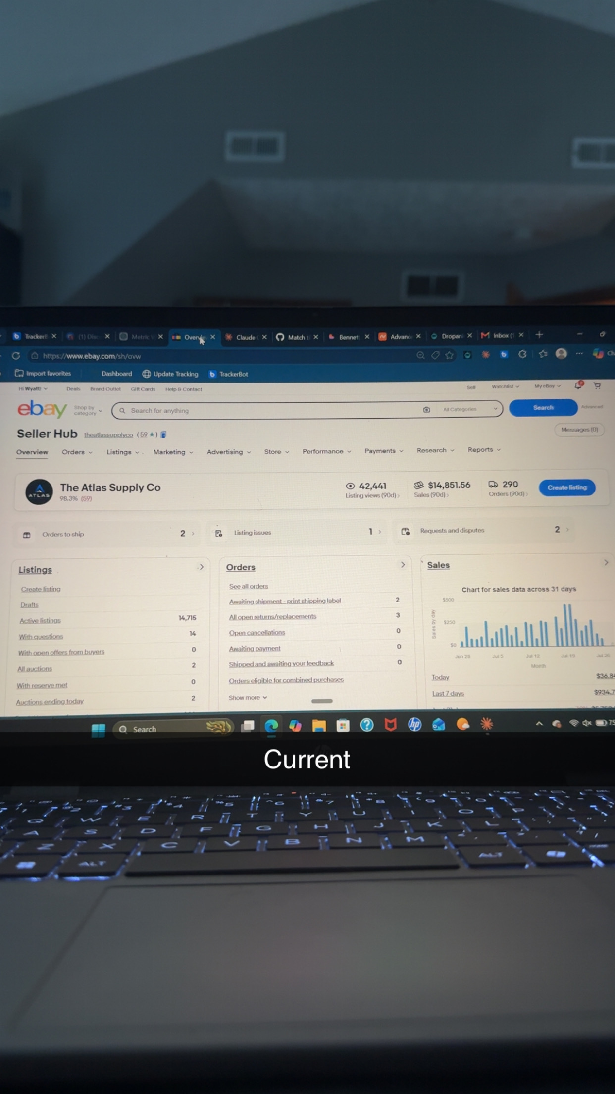 eBay Seller Hub dashboard, current